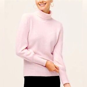 J. Crew Factory Heather Pink Balloon Puff Sleeve Turtleneck, Extra Soft Yarn, S
